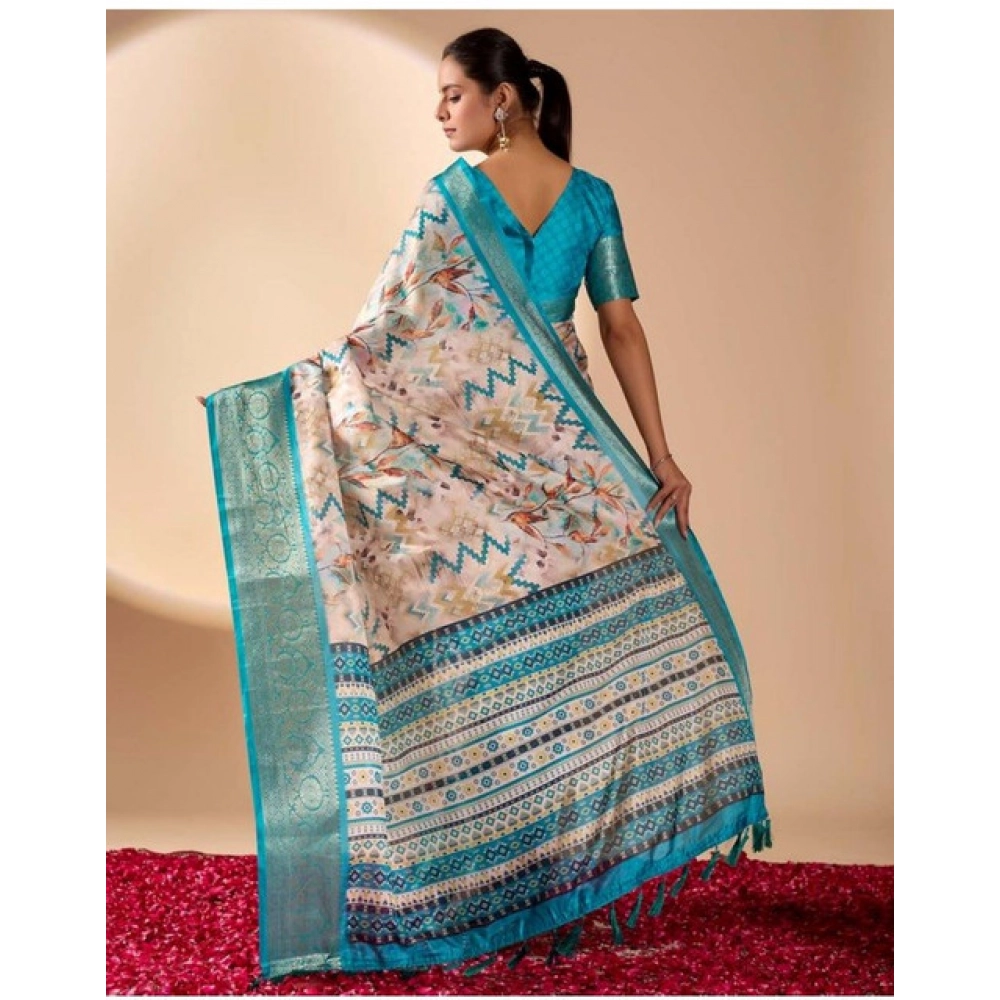 Women's Faux_Silk Printed Saree With Unstitched Blouse 5.5Mtr (Beige) - Image 2