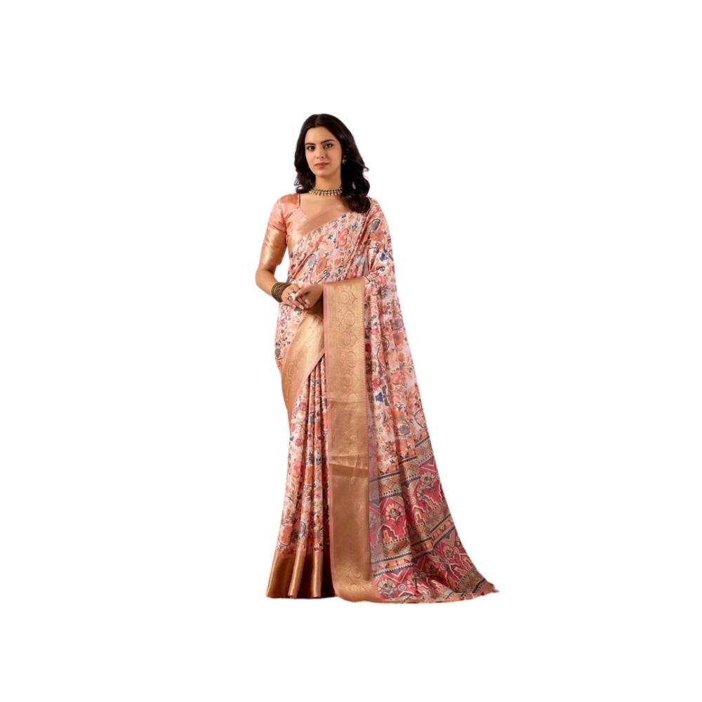 Women's Faux_Silk Printed Saree With Unstitched Blouse 5.5Mtr (Peach)