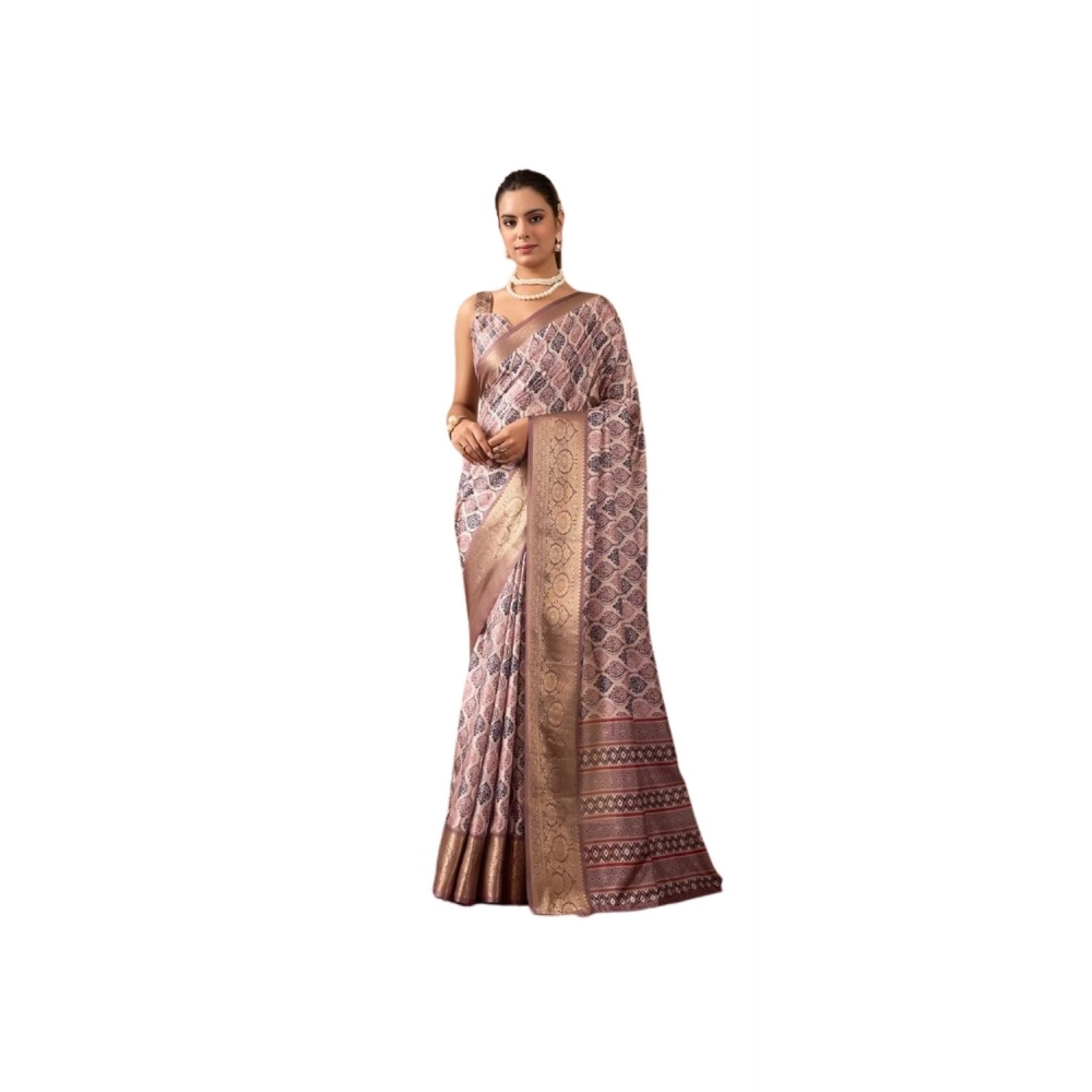 Women's Faux_Silk Printed Saree With Unstitched Blouse 5.5Mtr (Light_Mauve)