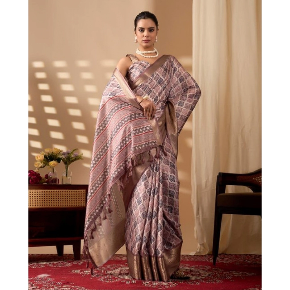 Women's Faux_Silk Printed Saree With Unstitched Blouse 5.5Mtr (Light_Mauve) - Image 4