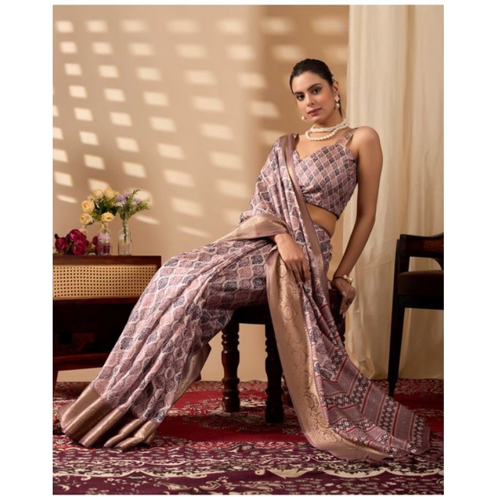 Women's Faux_Silk Printed Saree With Unstitched Blouse 5.5Mtr (Light_Mauve) - Image 3