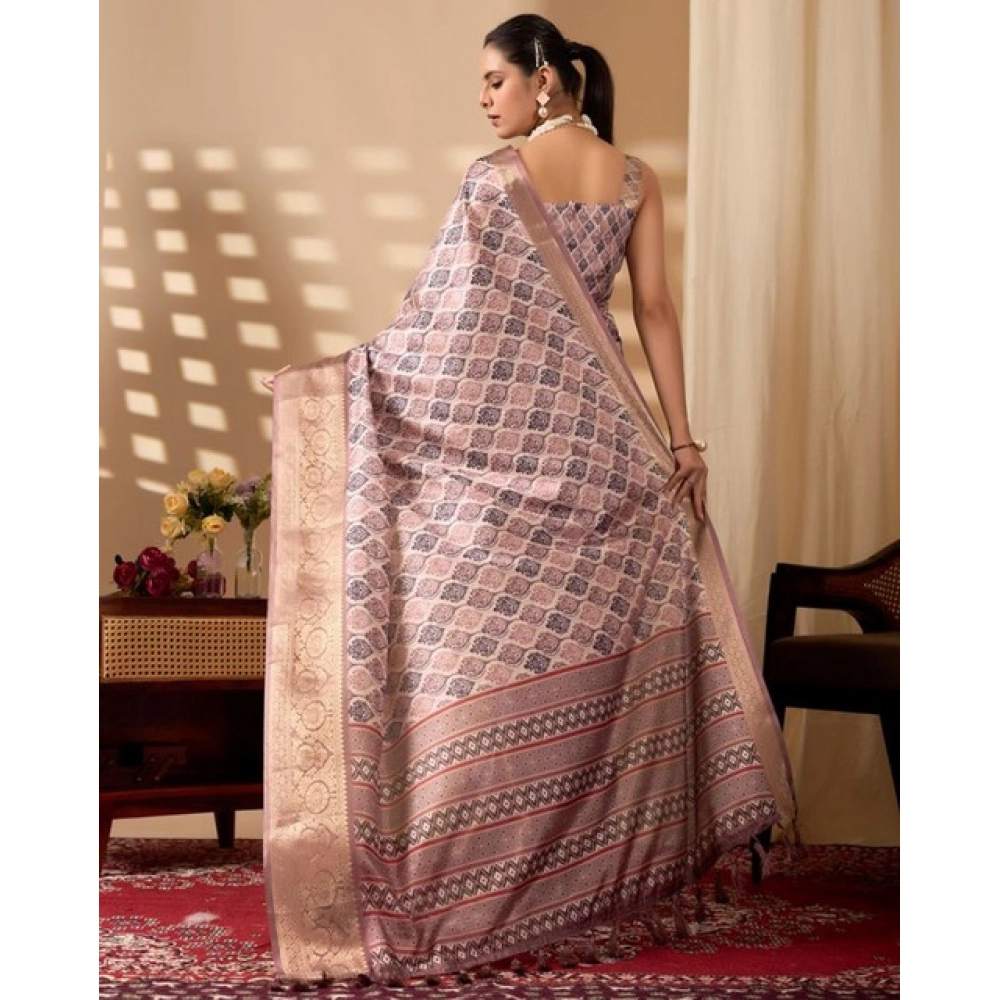 Women's Faux_Silk Printed Saree With Unstitched Blouse 5.5Mtr (Light_Mauve) - Image 2