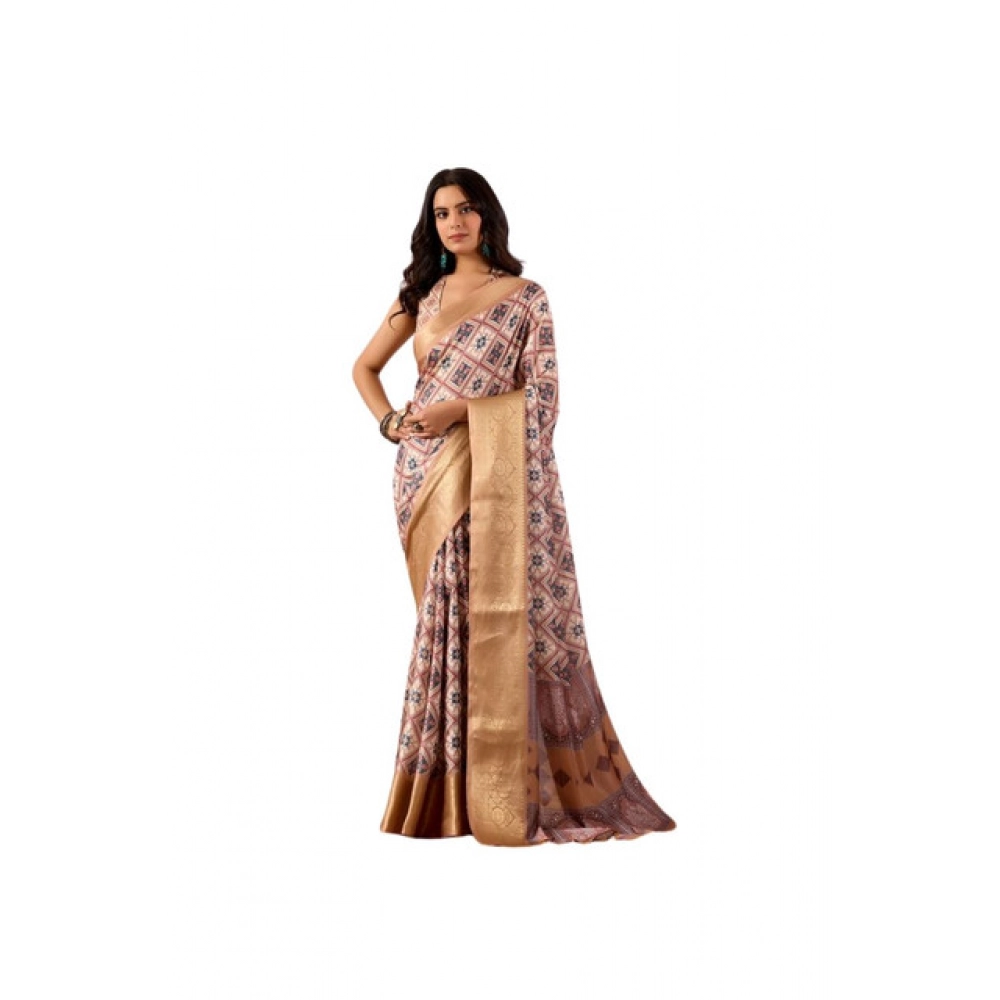 Women's Faux_Silk Printed Saree With Unstitched Blouse 5.5Mtr (Multicolor)