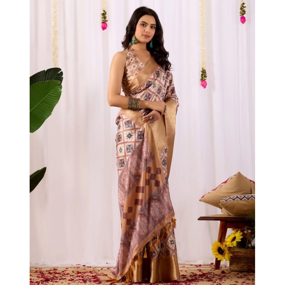 Women's Faux_Silk Printed Saree With Unstitched Blouse 5.5Mtr (Multicolor) - Image 4