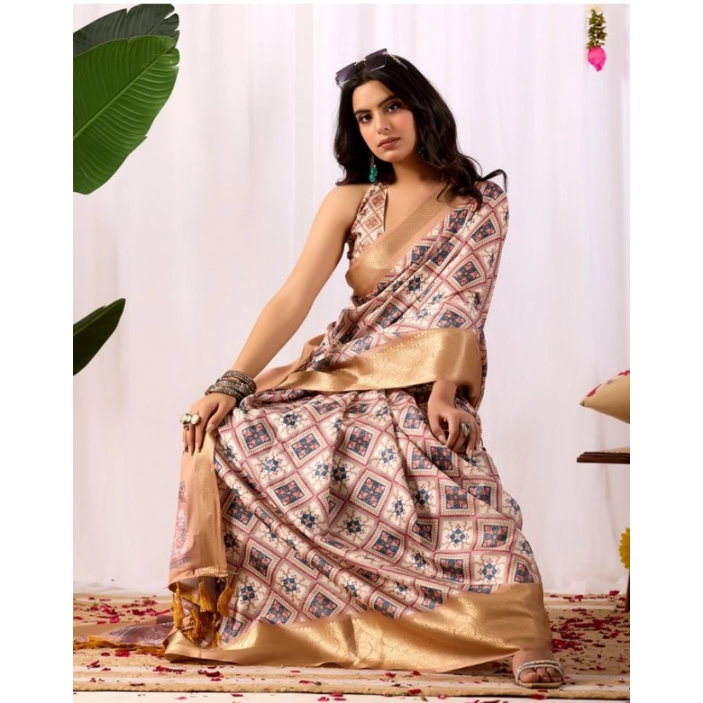 Women's Faux_Silk Printed Saree With Unstitched Blouse 5.5Mtr (Multicolor) - Image 3