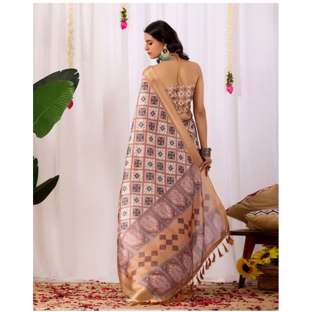 Women's Faux_Silk Printed Saree With Unstitched Blouse 5.5Mtr (Multicolor) - Image 2