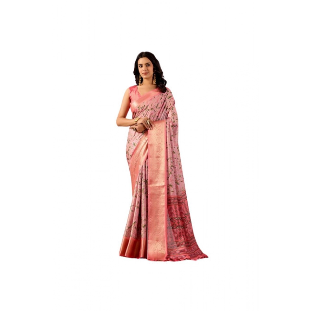 Women's Faux_Silk Printed Saree With Unstitched Blouse 5.5Mtr (Light_Pink)