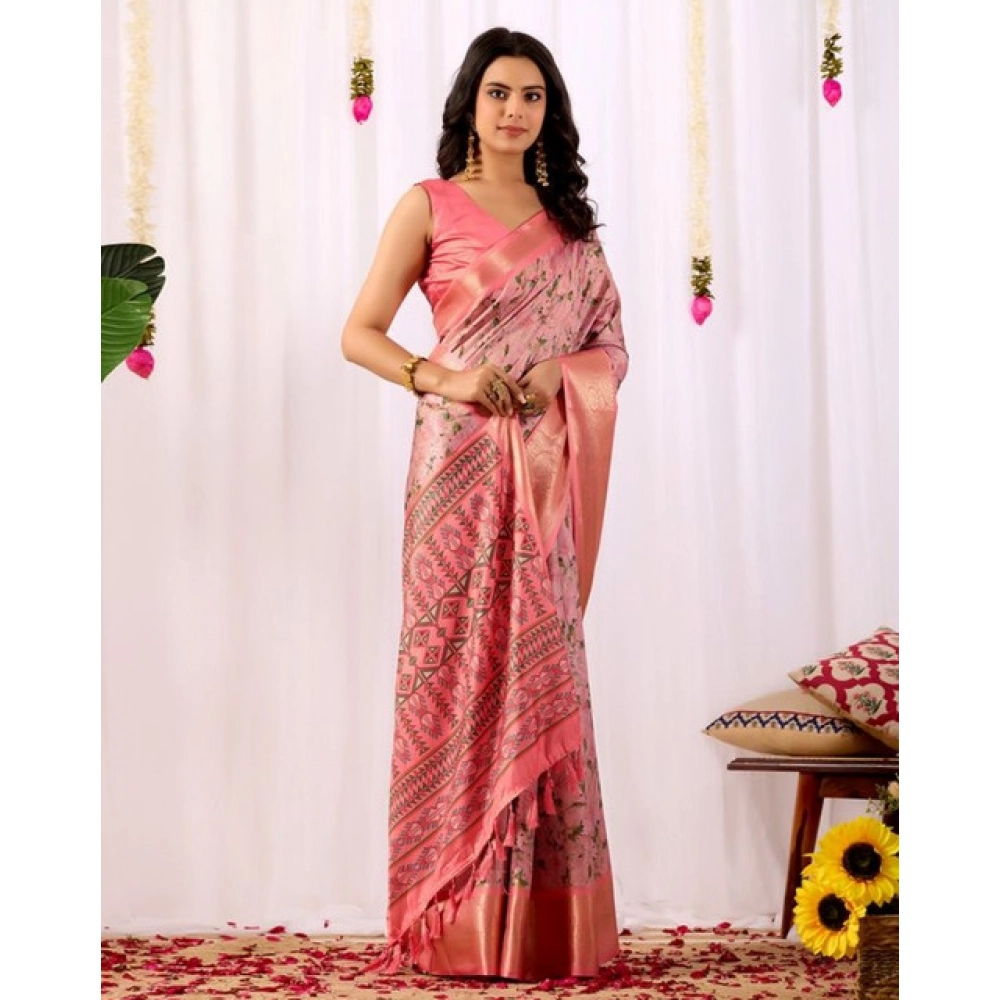 Women's Faux_Silk Printed Saree With Unstitched Blouse 5.5Mtr (Light_Pink) - Image 4