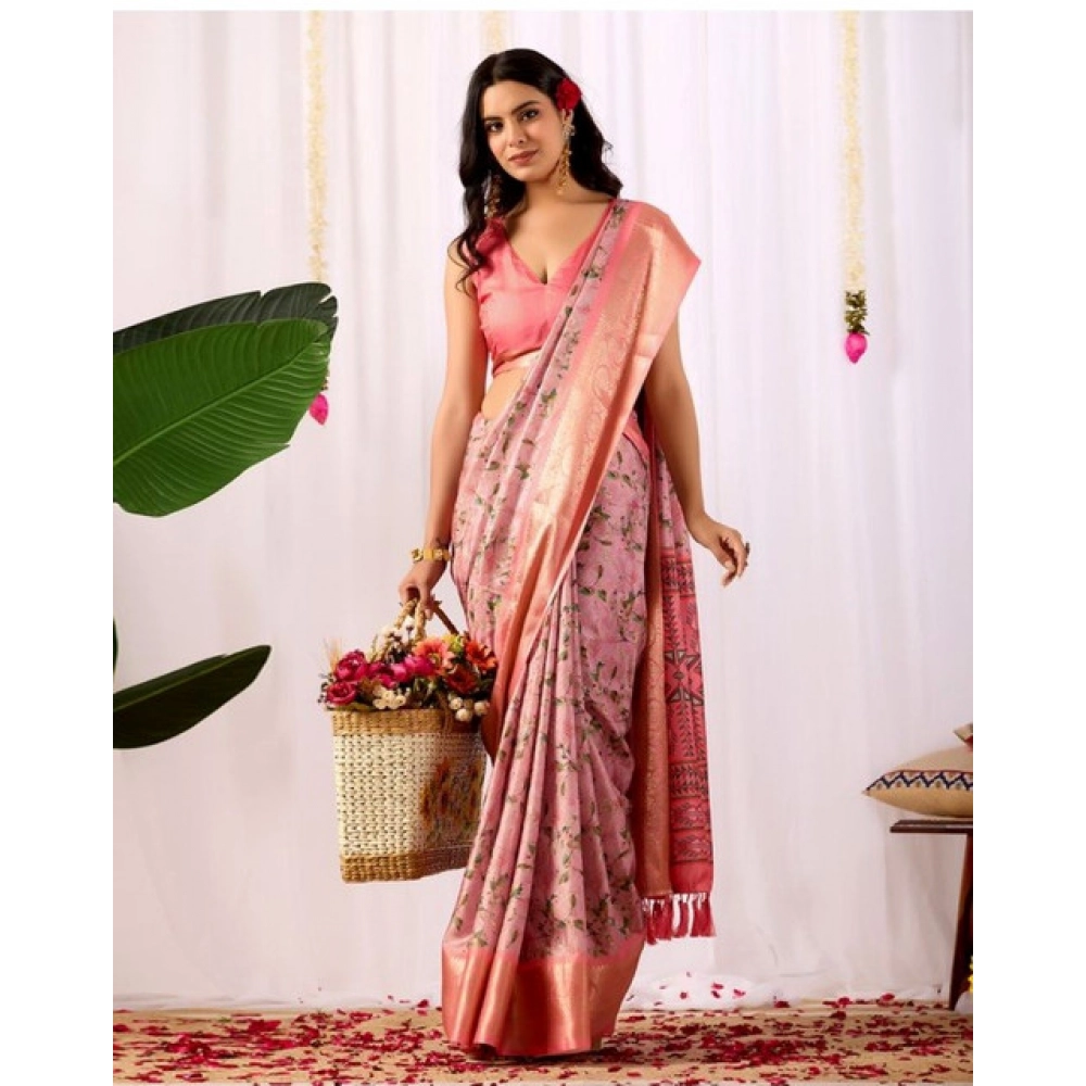 Women's Faux_Silk Printed Saree With Unstitched Blouse 5.5Mtr (Light_Pink) - Image 3