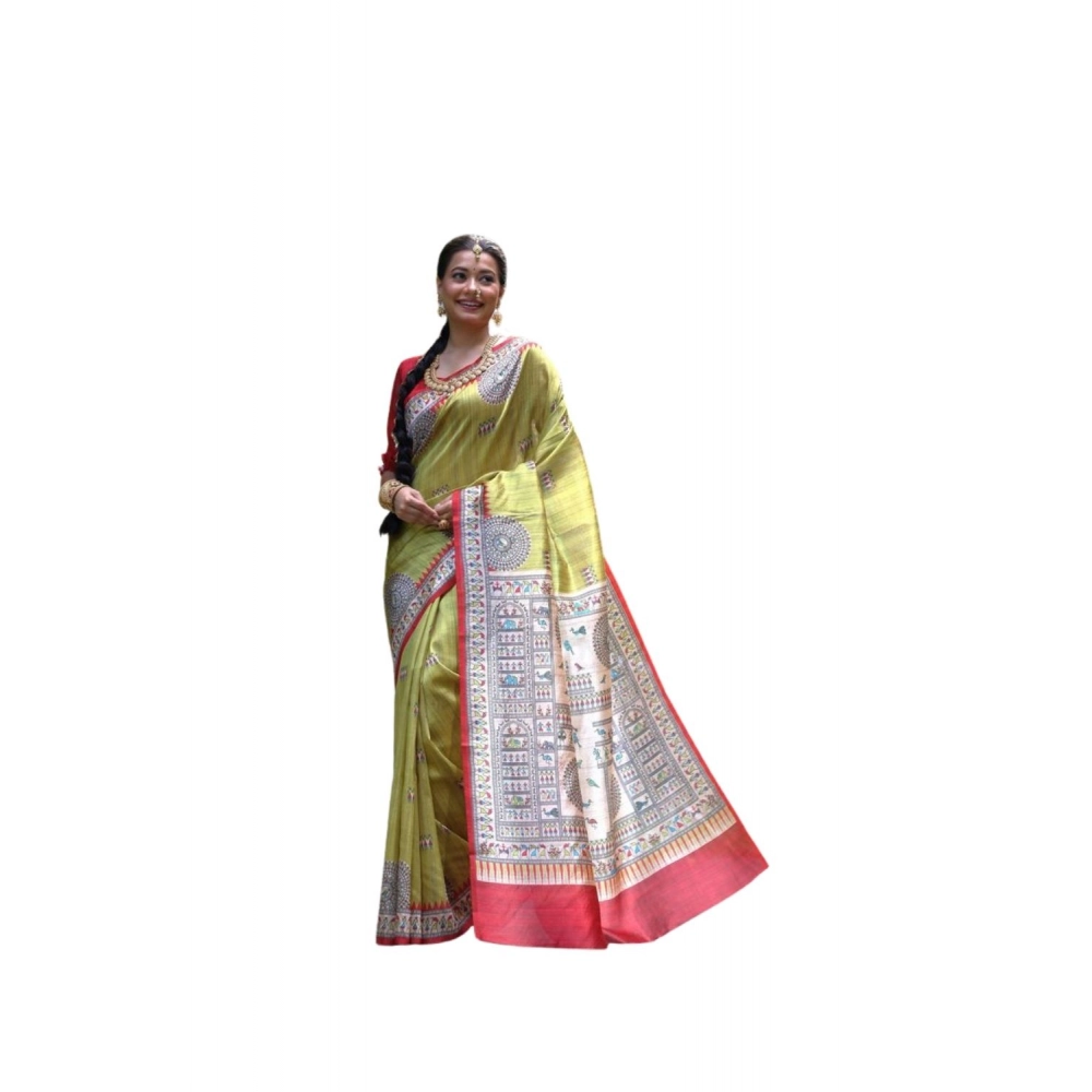 Women's Faux_Tussar_Silk Printed Saree With Unstitched Blouse 5.5Mtr (Mustard)