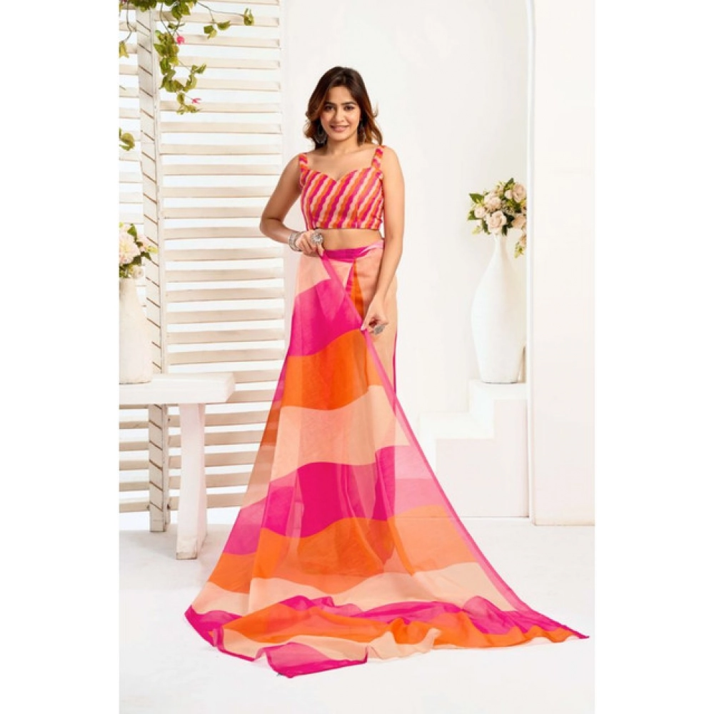 Women's Linen Cotton Printed Ready To Wear Saree With Unstitched Blouse 5.5 Mtr (Multicolor) - Image 2