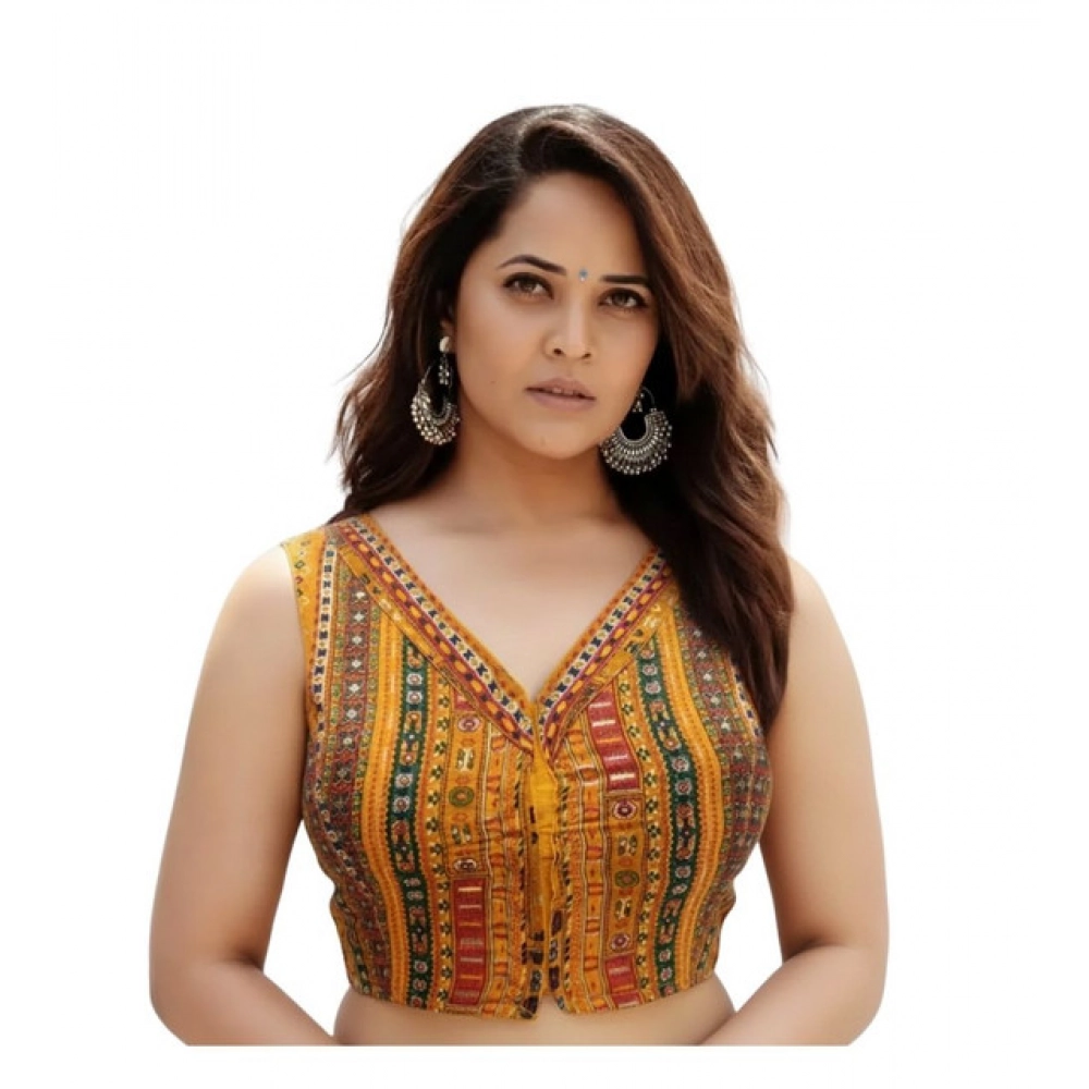 Women's Cambric Cotton V Neck Padded Blouse (Mustard, 38 Ready Size (Self-Alterable 36–40)