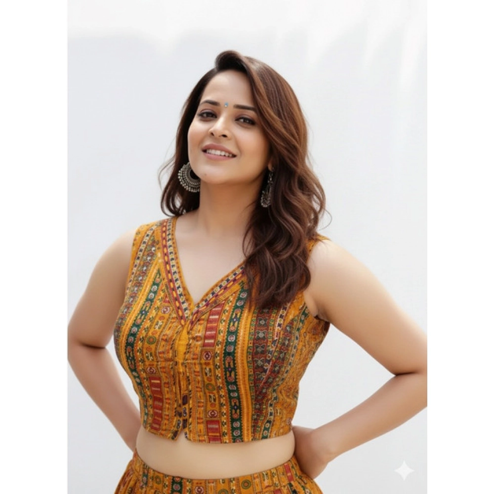 Women's Cambric Cotton V Neck Padded Blouse (Mustard, 38 Ready Size (Self-Alterable 36–40) - Image 2