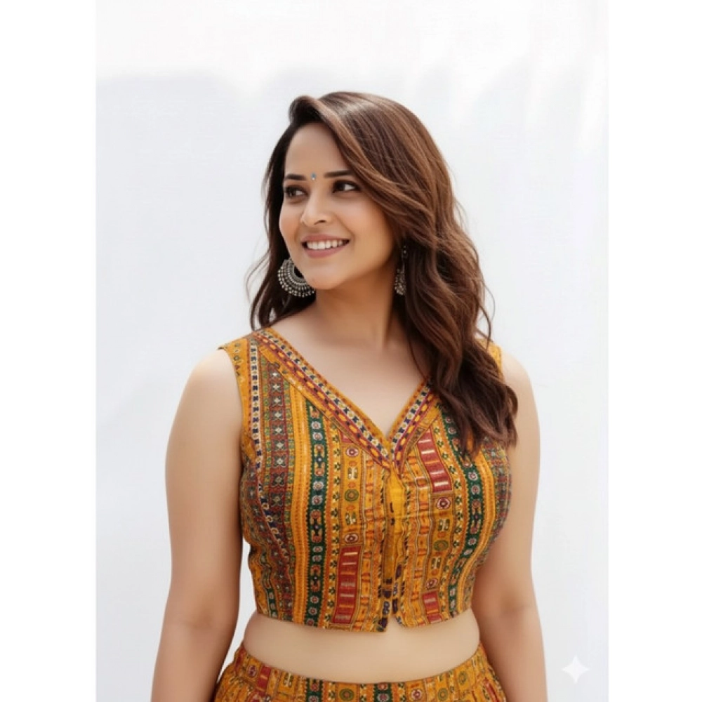 Women's Cambric Cotton V Neck Padded Blouse (Mustard, 38 Ready Size (Self-Alterable 36–40) - Image 3