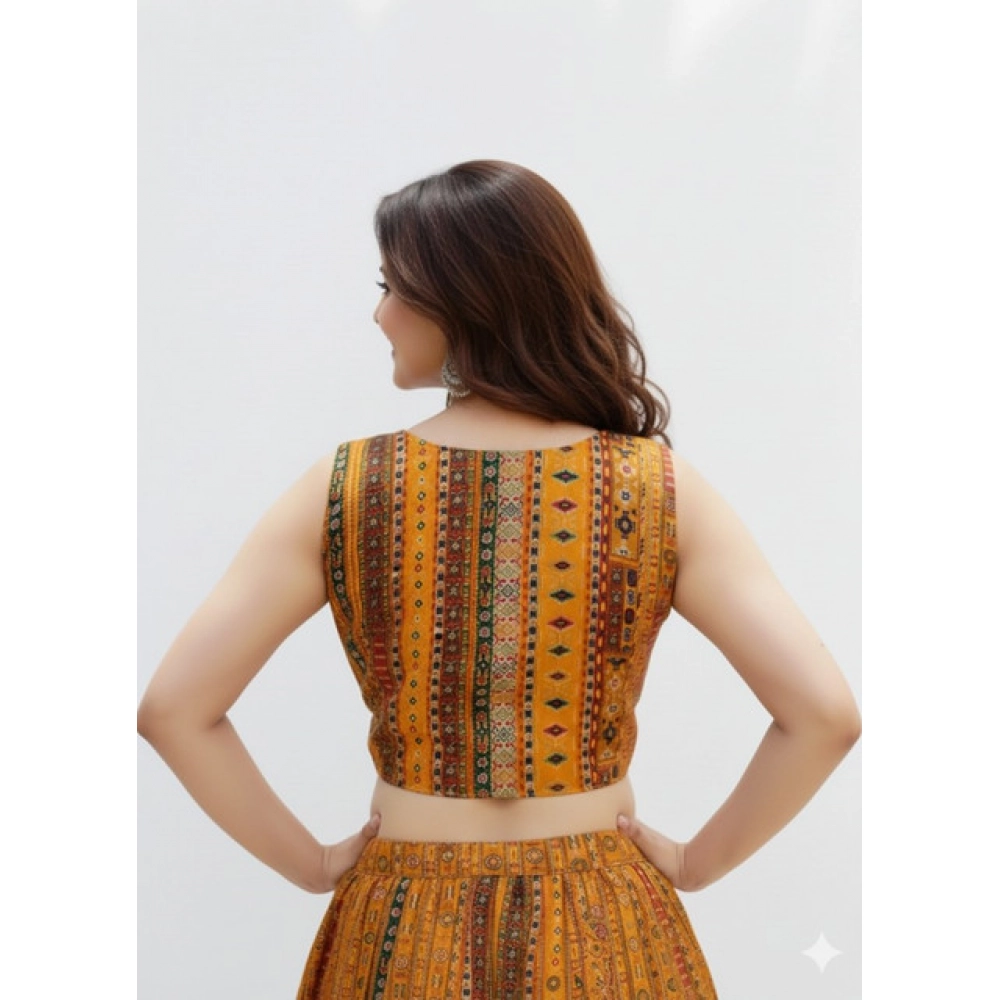 Women's Cambric Cotton V Neck Padded Blouse (Mustard, 38 Ready Size (Self-Alterable 36–40) - Image 4