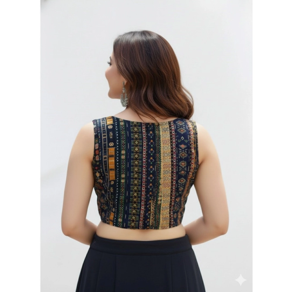 Women's Cambric Cotton V Neck Padded Blouse (Navy, 38 Ready Size (Self-Alterable 36–40) - Image 2