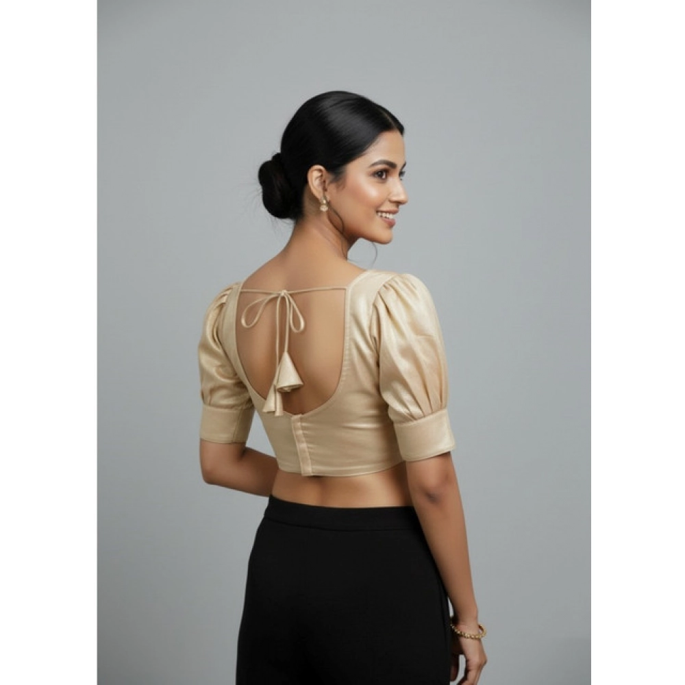 Women's Erode Silk V Neck Padded Blouse (Beige, 38 Ready Size (Self-Alterable 36–40) - Image 4