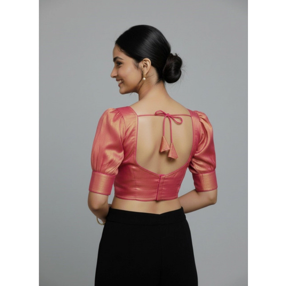 Women's Erode Silk V Neck Padded Blouse (Pink, 38 Ready Size (Self-Alterable 36–40) - Image 4