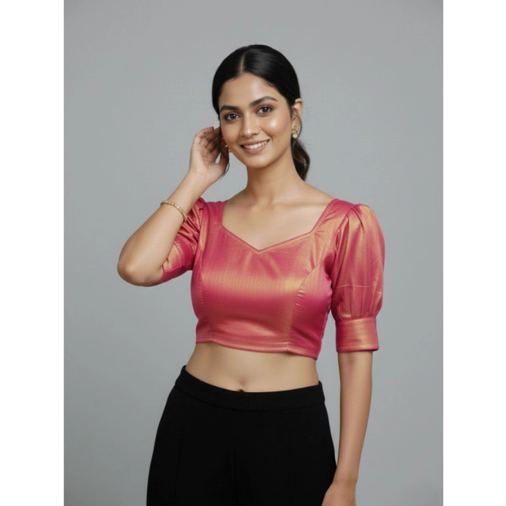 Women's Erode Silk V Neck Padded Blouse (Pink, 38 Ready Size (Self-Alterable 36–40) - Image 2