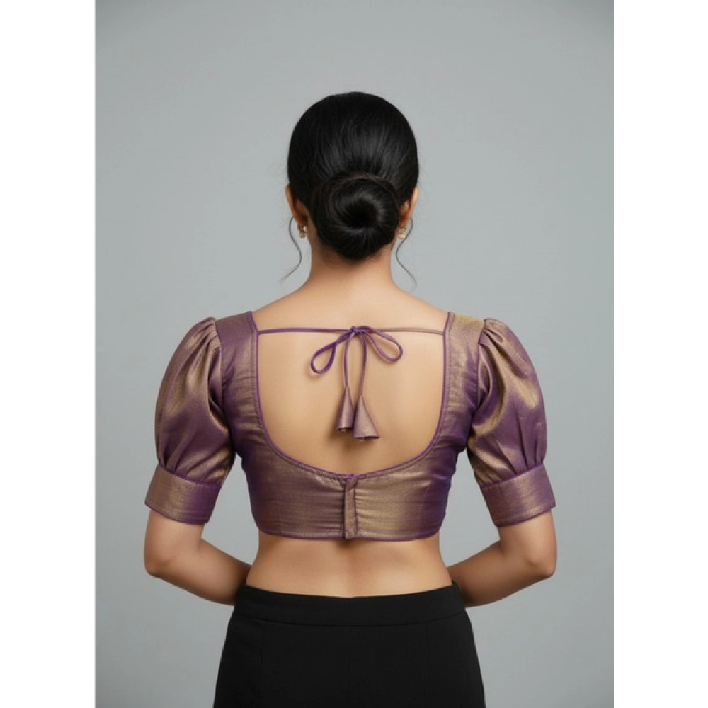 Women's Erode Silk V Neck Padded Blouse (Purple, 38 Ready Size (Self-Alterable 36–40) - Image 3