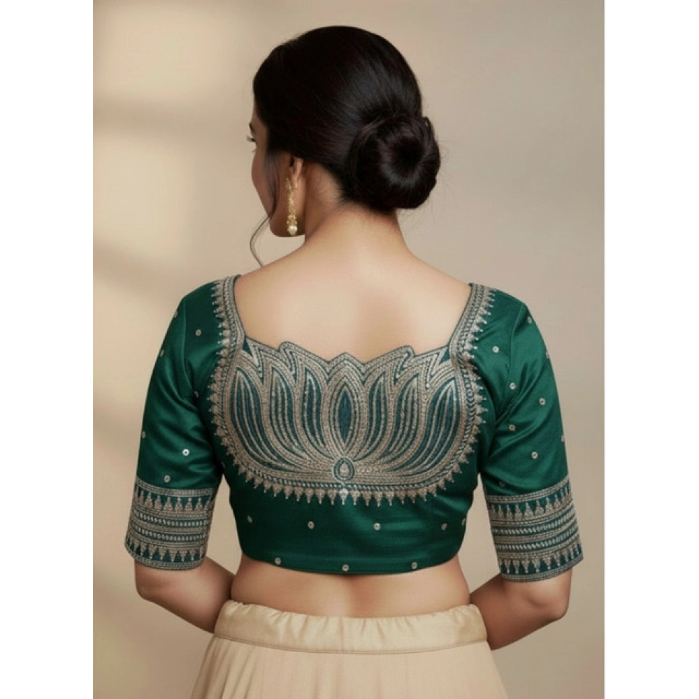 Women's Vichitra Silk V Neck Padded Blouse (D-Green, 38 Ready Size (Self-Alterable 36–40) - Image 2