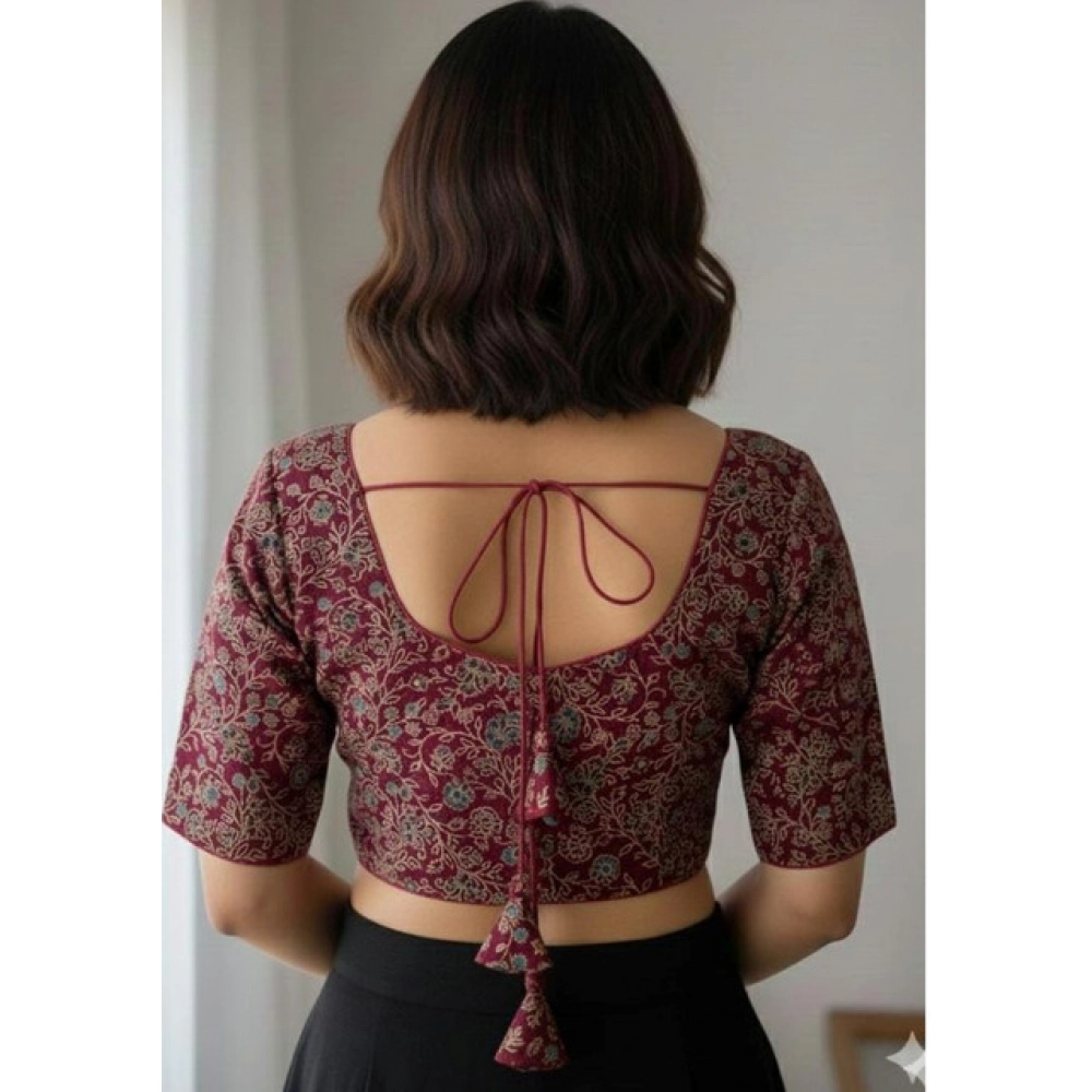 Women's Ajrakh Cotton Round Neck Padded Blouse (Purple, 38 Ready Size (Self-Alterable 36–40) - Image 2