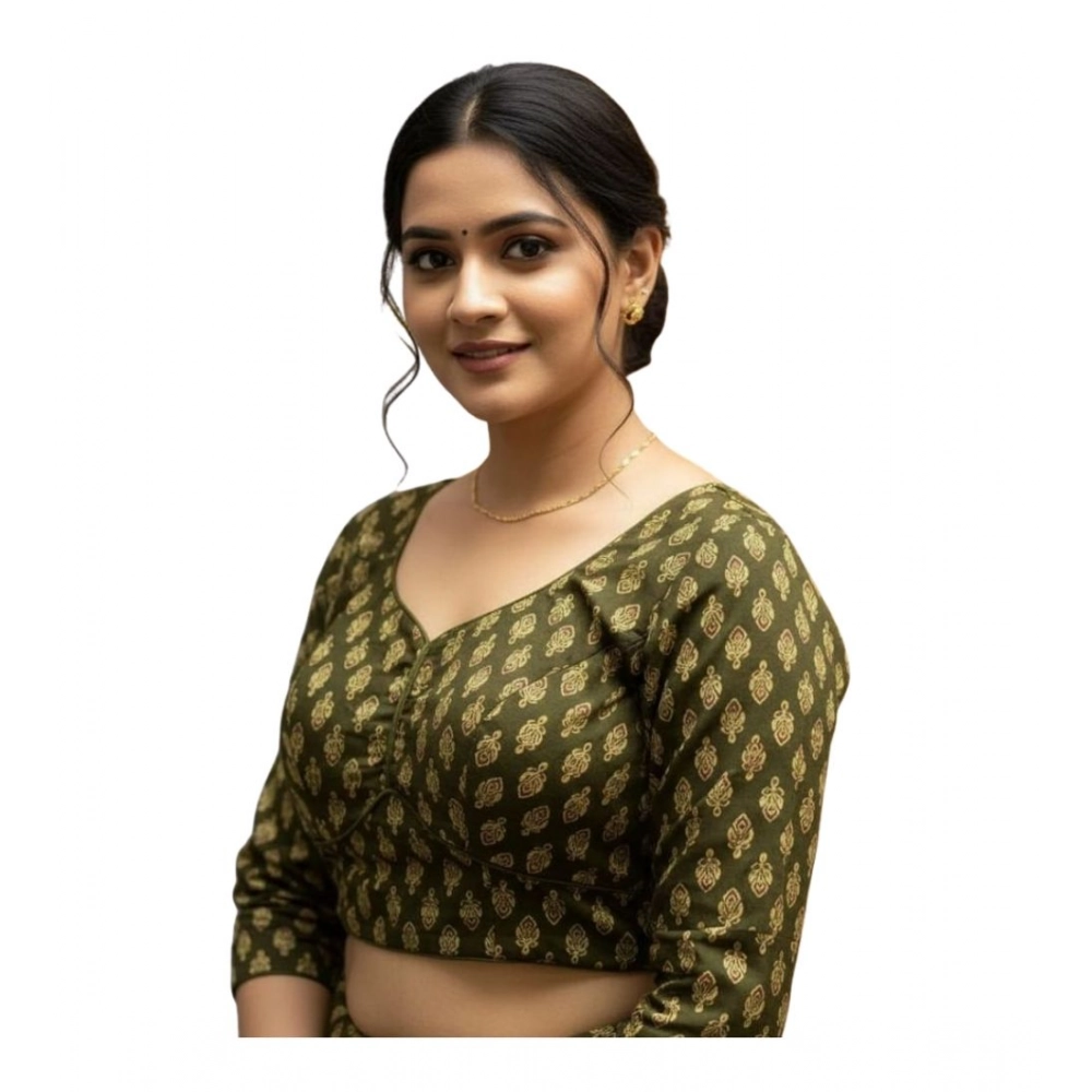 Women's Ajrakh Cotton Halter Neck Padded Blouse (Olive, 38 Ready Size (Self-Alterable 36–40)