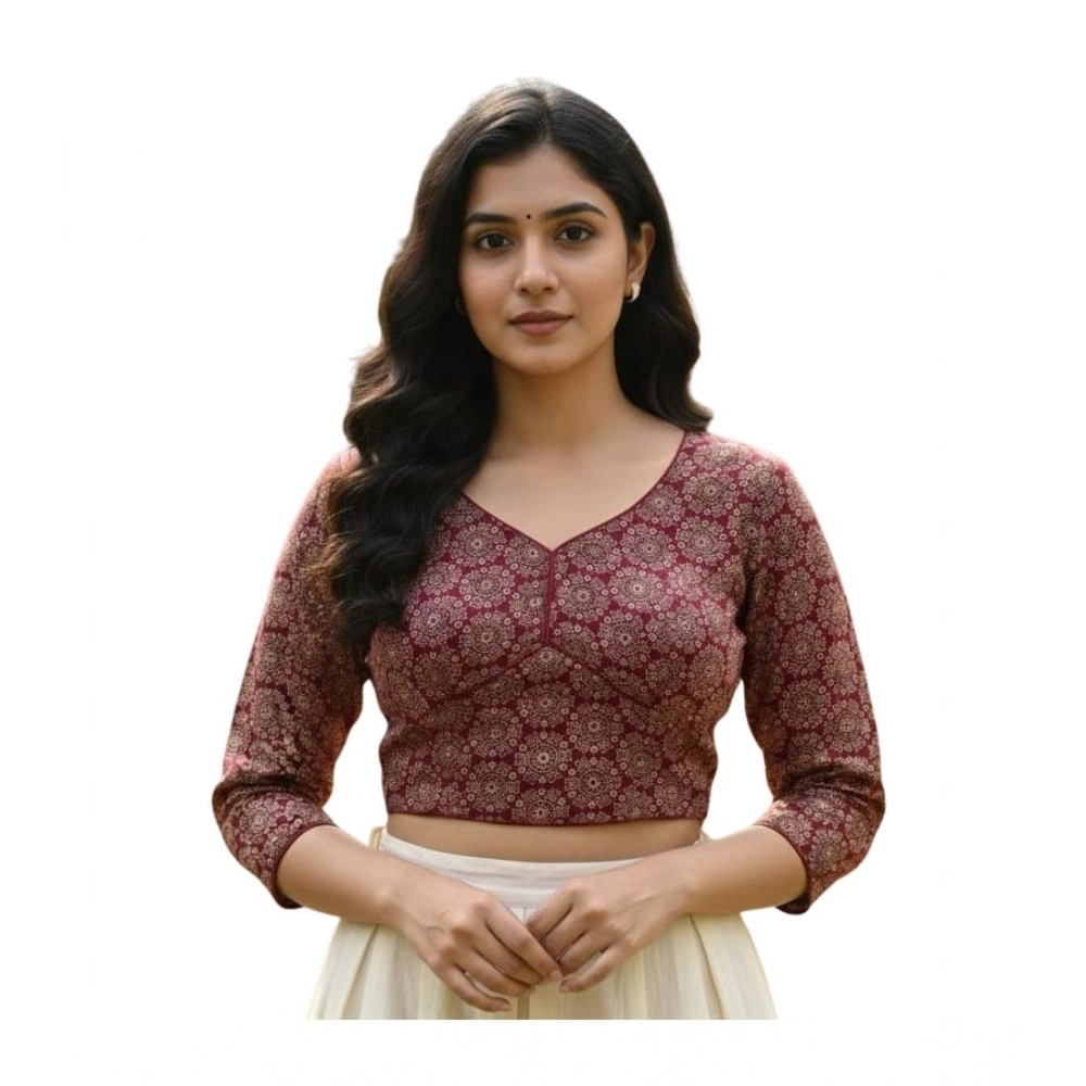 Women's Ajrakh Cotton Halter Neck Padded Blouse (Maroon, 38 Ready Size (Self-Alterable 36–40)