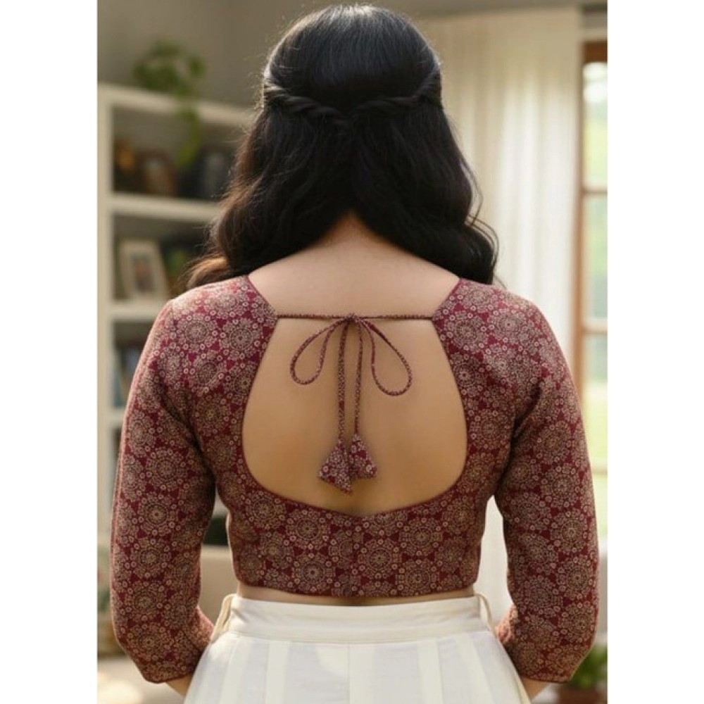 Women's Ajrakh Cotton Halter Neck Padded Blouse (Maroon, 38 Ready Size (Self-Alterable 36–40) - Image 2