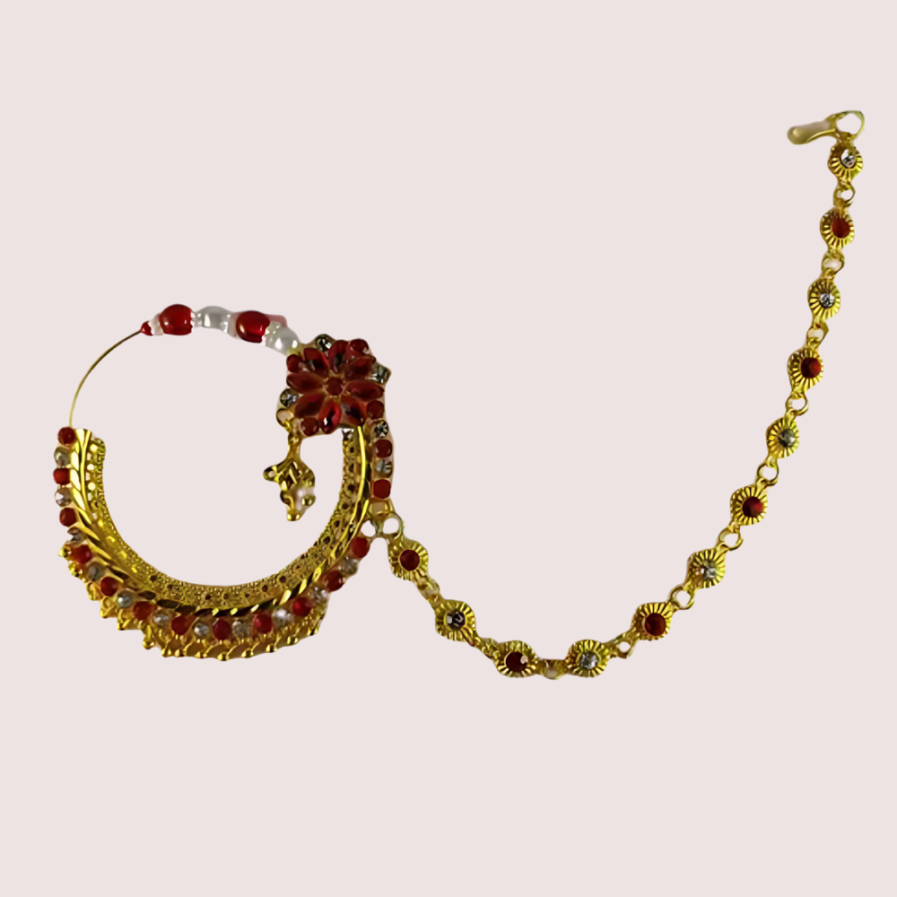 Luxurious Bridal Nose Ring with Elegant Pearls - Image 3