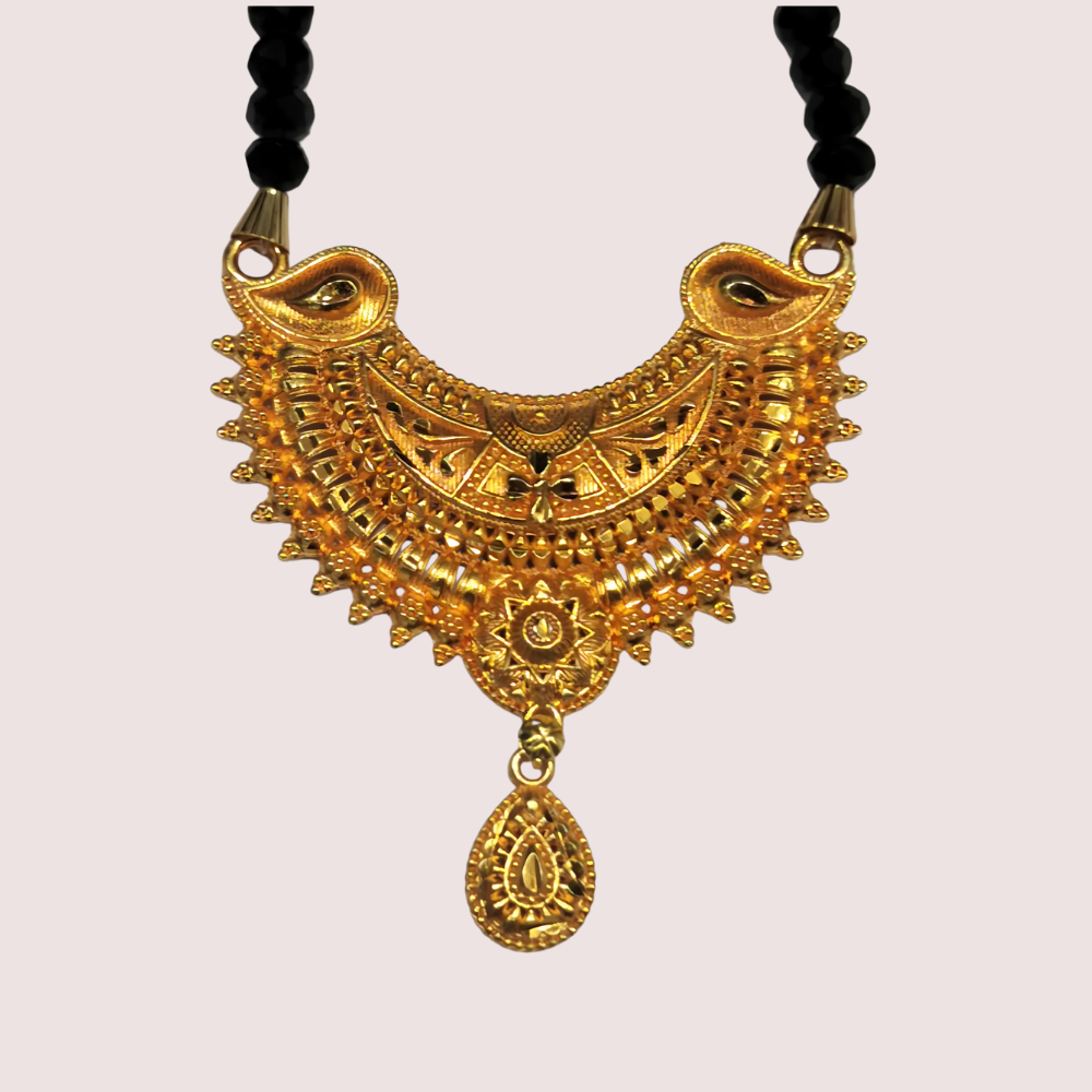 Traditional Crescent Pendant Long Mangalsutra with Gold-Toned Beads - Image 2