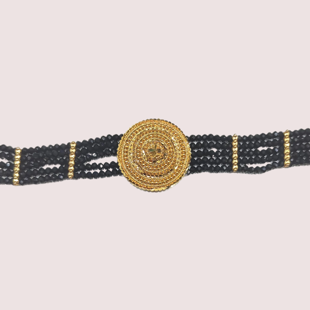 Timeless Grace Black Beaded Necklace with Gold Mandala Pendant - Image 2