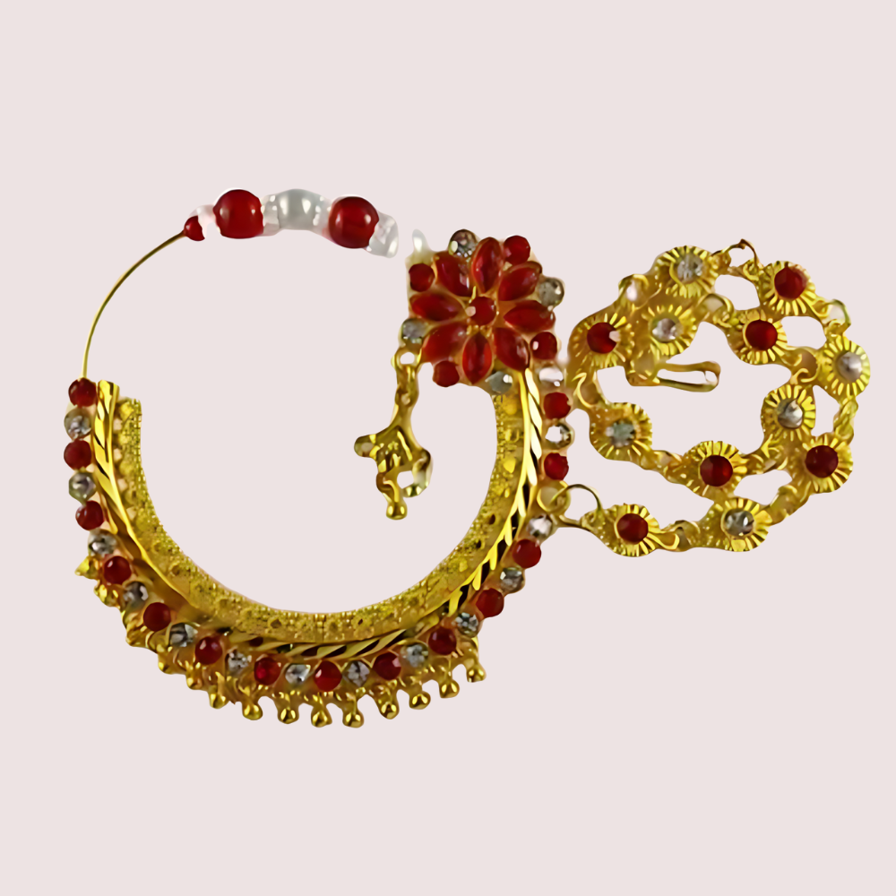 Luxurious Bridal Nose Ring with Elegant Pearls - Image 2