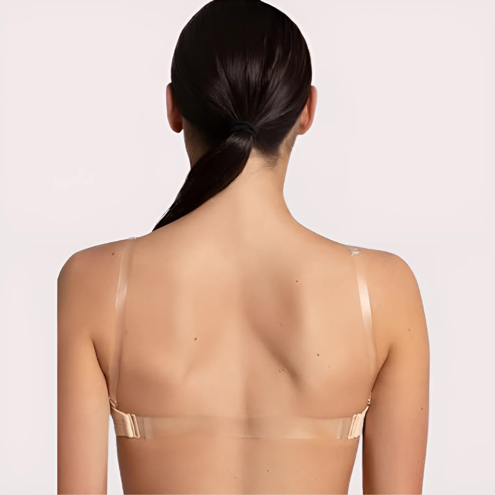 Sexy Tube Bandeau Bra with Transparent Straps in Nude - Image 3