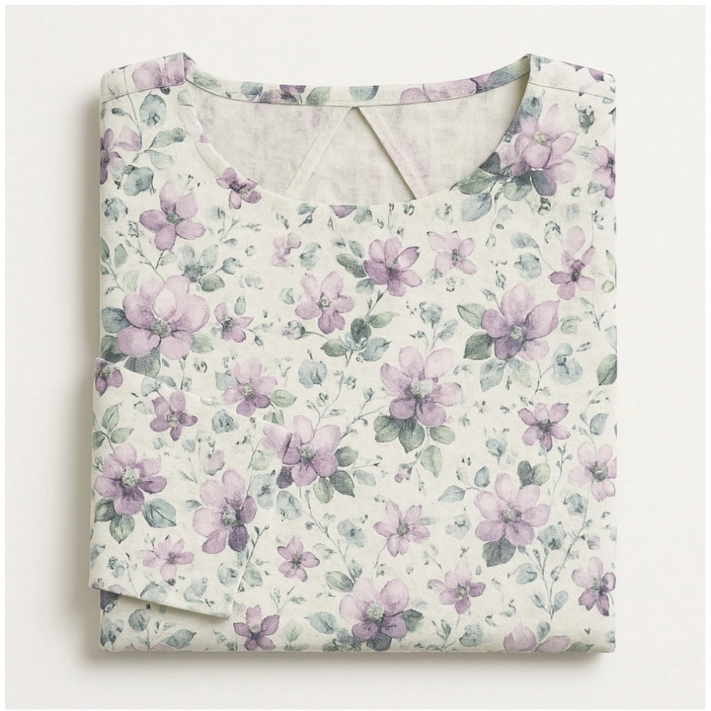 Women's Linen Printed Kurti (Lavender)