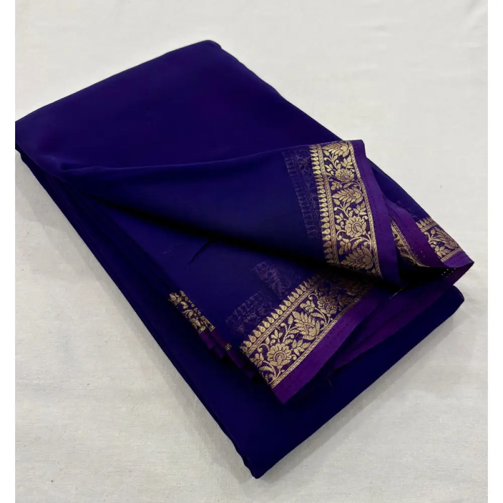 Women's Crepe Chit Pallu Solid Saree With Unstitched Blouse 5.5Mtr (Lavender)