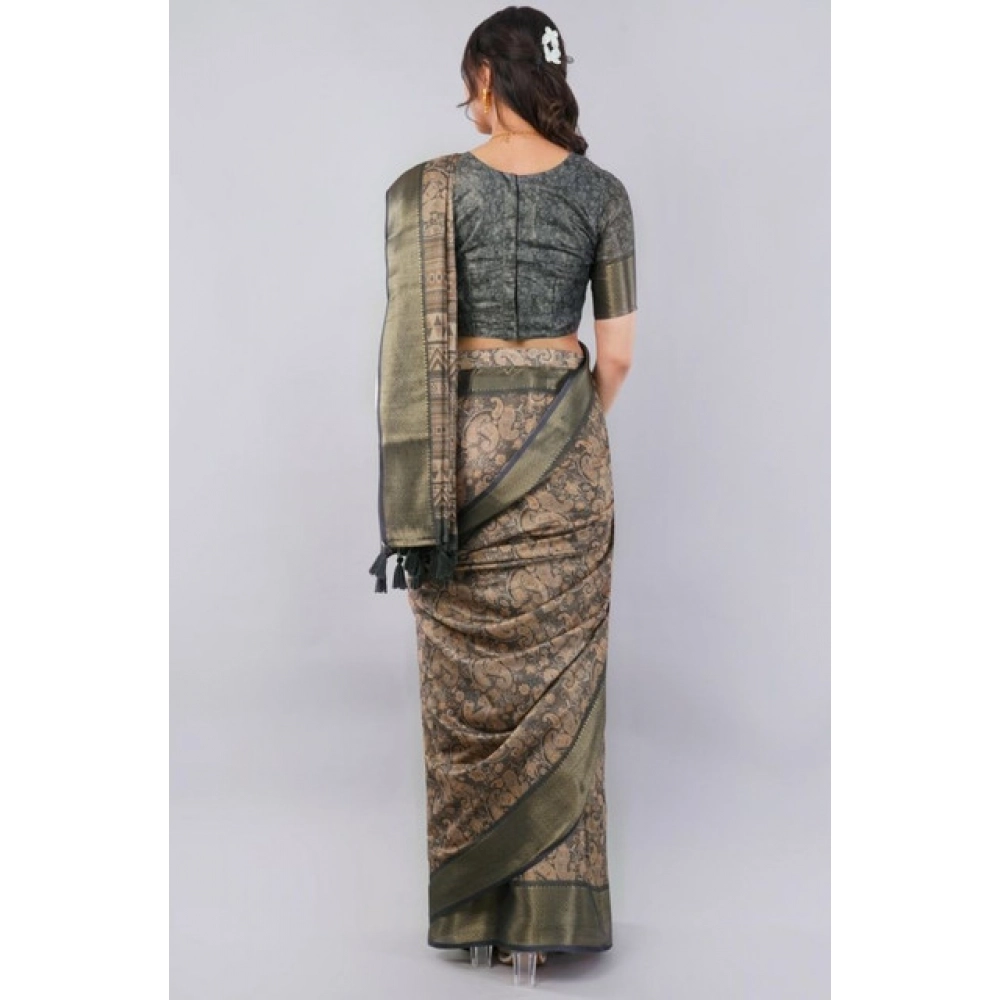 Women's Polyester Printed Ready To Wear Saree With Unstitched Blouse 5.5 Mtr (Grey) - Image 2