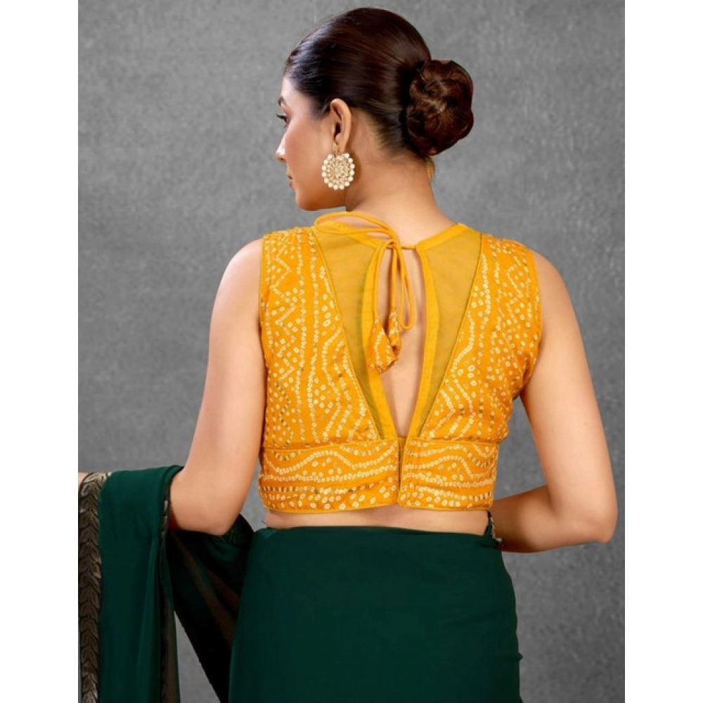 Women's Rayon Cotton Bandhani Printed Halter Neck Non Padded Blouse (Mustard 38 Ready (Alterable up to 42) - Image 2