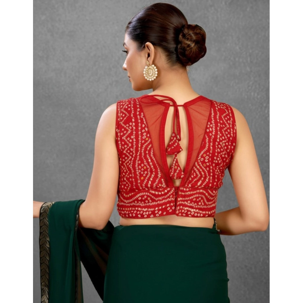 Women's Rayon Cotton Bandhani Printed Halter Neck Non Padded Blouse (Red 38 Ready (Alterable up to 42) - Image 2