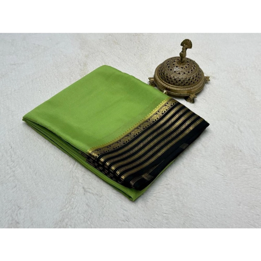 Women's Crepe Chit Pallu Solid Saree With Unstitched Blouse 5.5Mtr (Green)