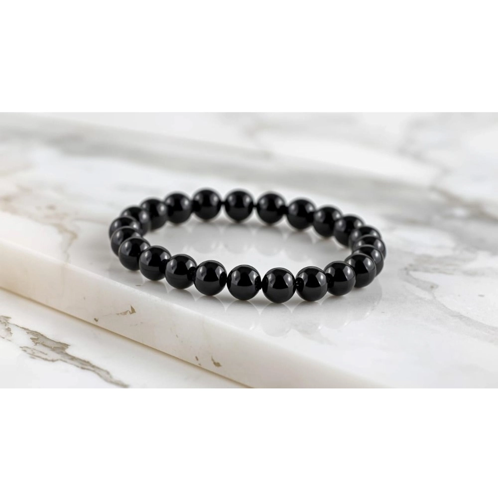 Natural Crystal 8mm Black Tourmaline Bracelet (Black) - Image 2