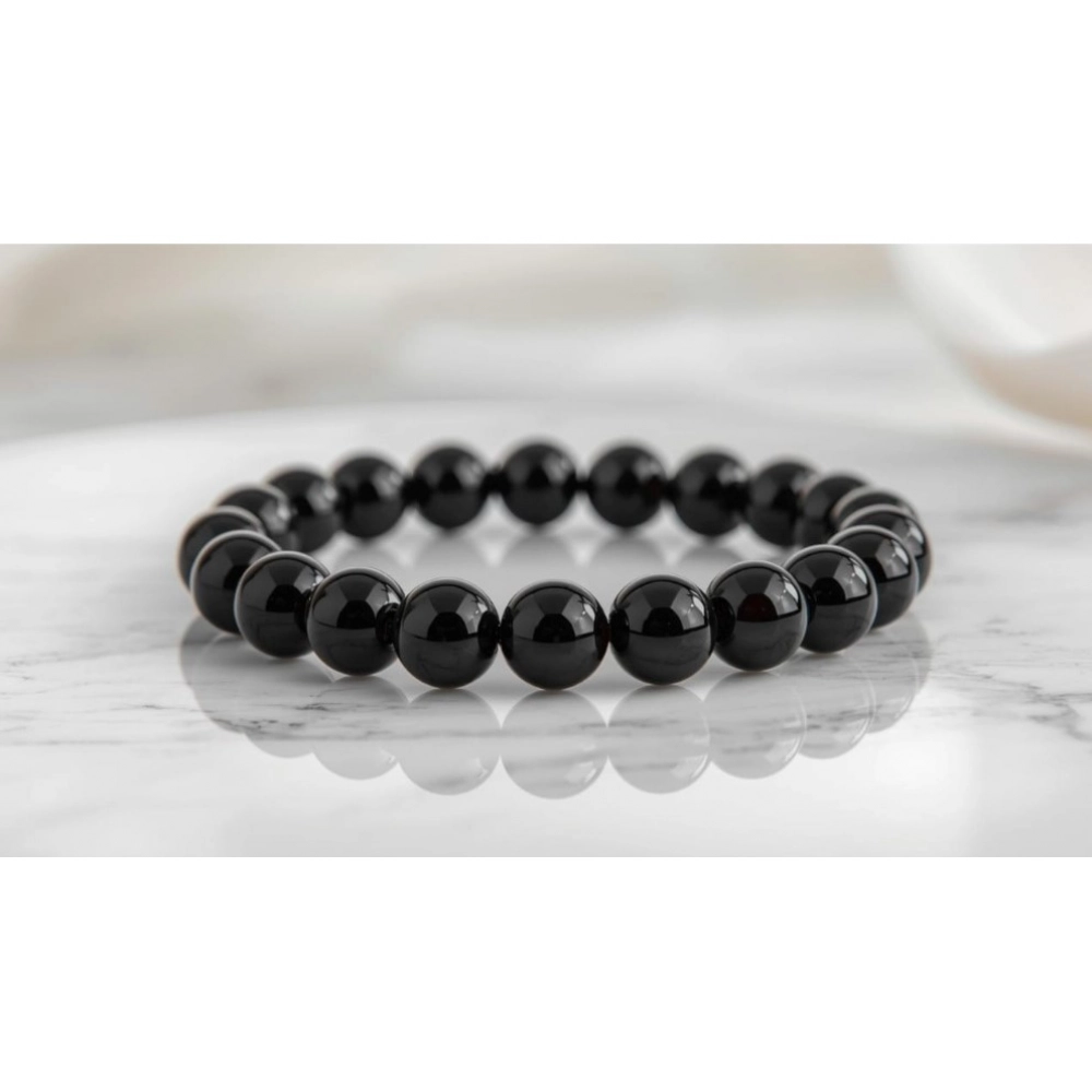 Natural Crystal 8mm Black Obsidian Bracelet (Black) - Image 2