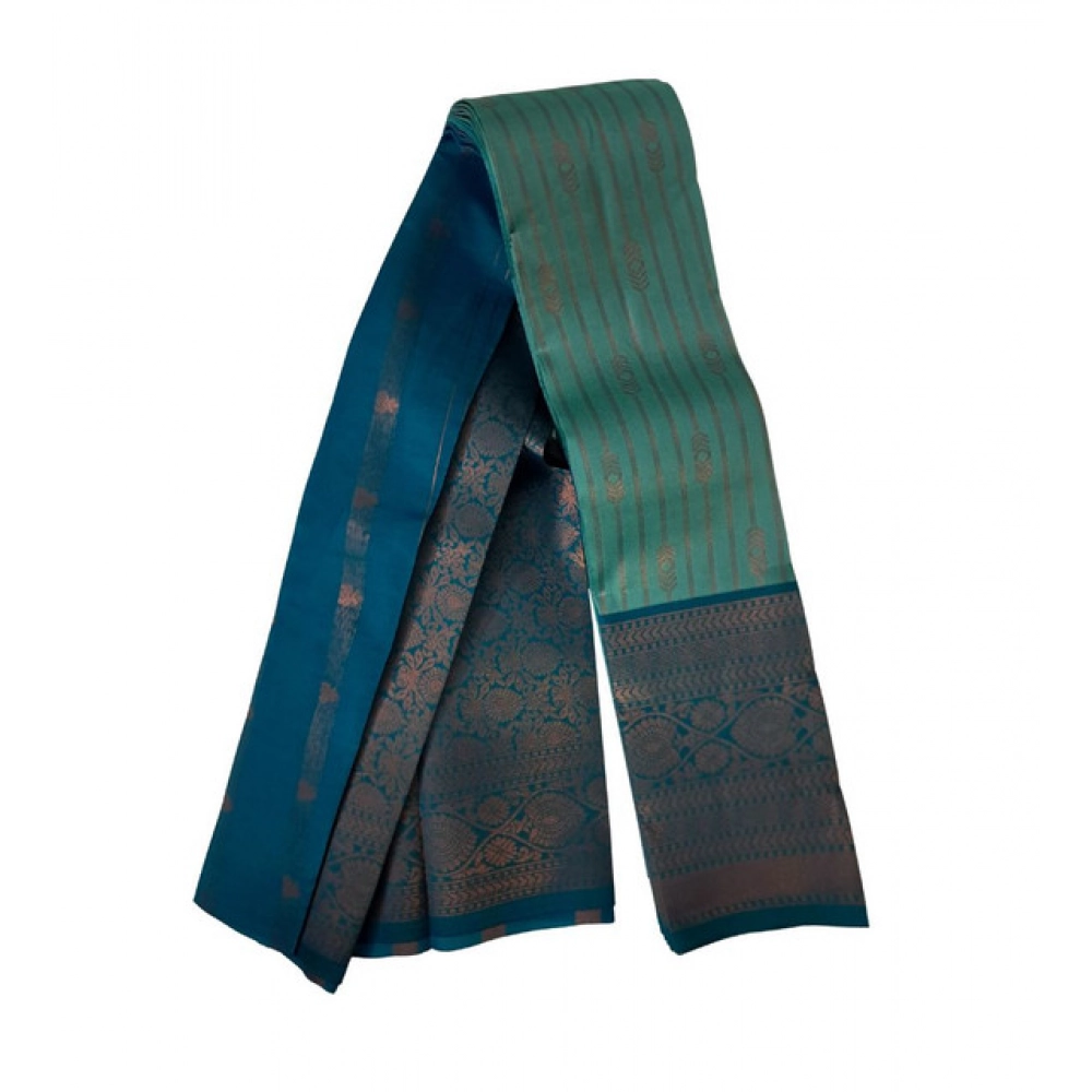 Women's Soft Silk Wooven Saree With Unstitched Blouse 5.5Mtr (Dark Pista)