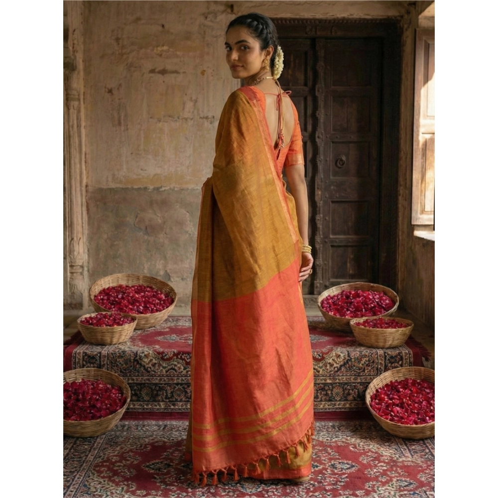 Women's Cotton Printed Saree With Unstitched Blouse 5.5Mtr (Mustrad) - Image 4