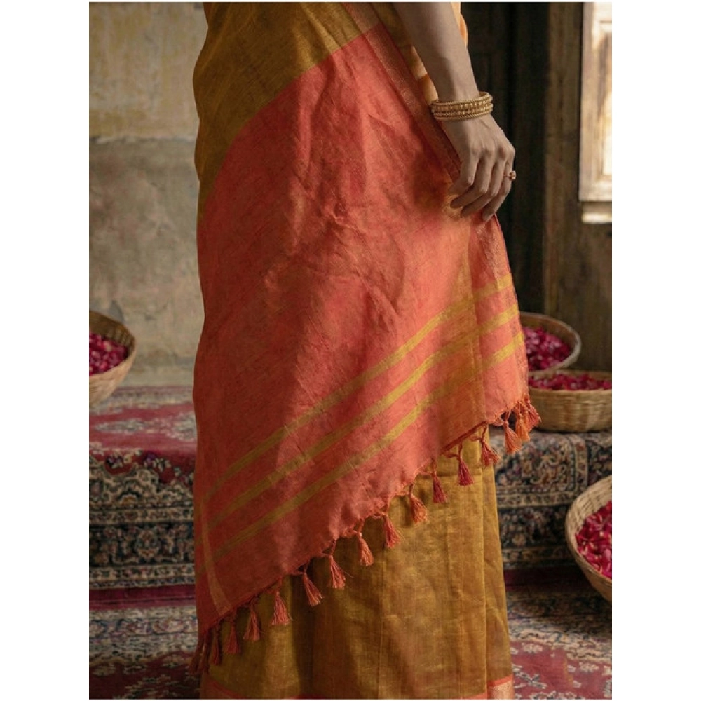 Women's Cotton Printed Saree With Unstitched Blouse 5.5Mtr (Mustrad) - Image 2