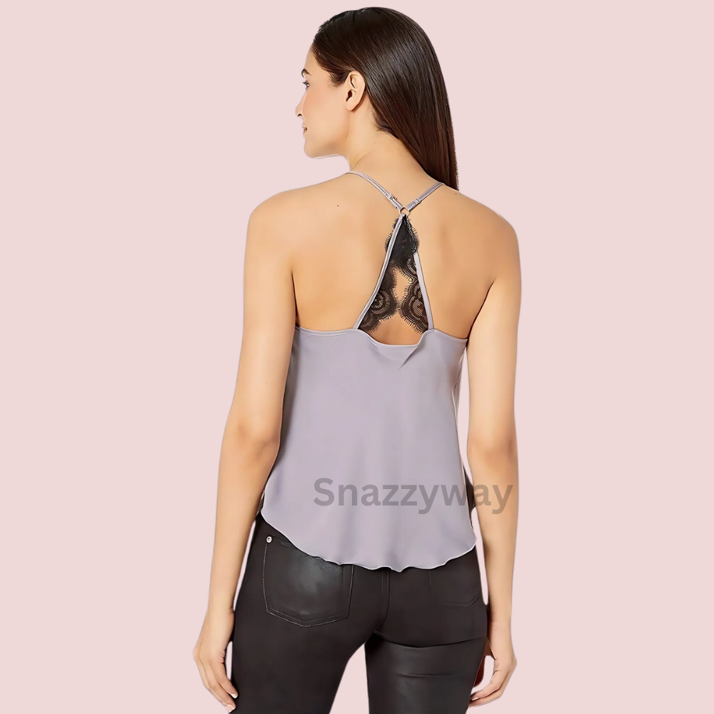 Women's floral Lace Satin V- Neck Cami Top - Image 3