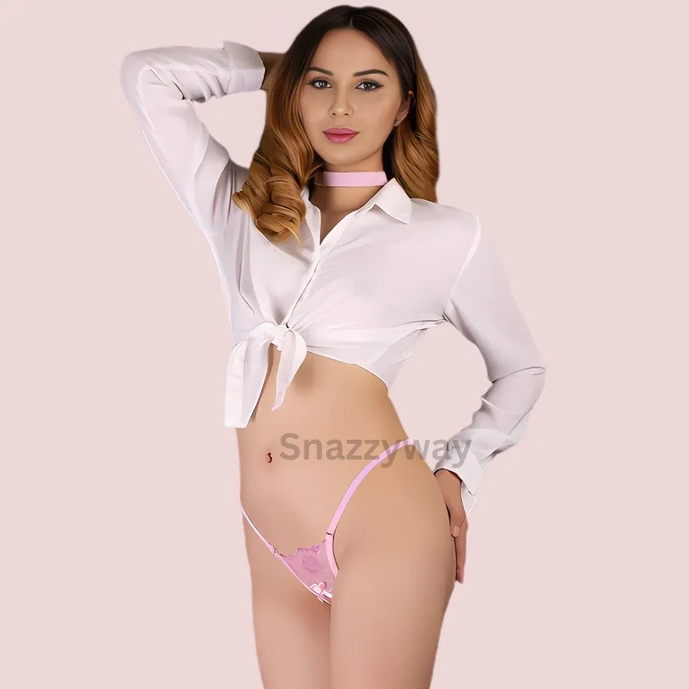 See through open crotch lace g string thong