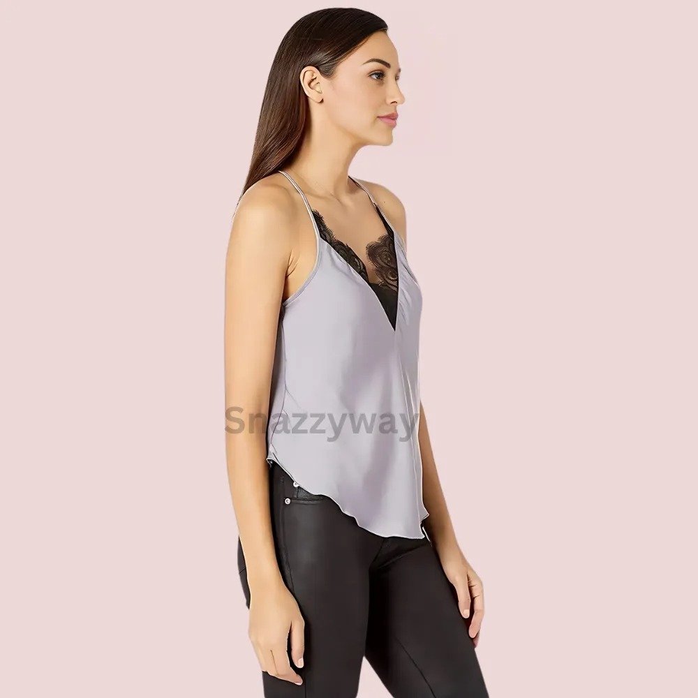 Women's floral Lace Satin V- Neck Cami Top - Image 2