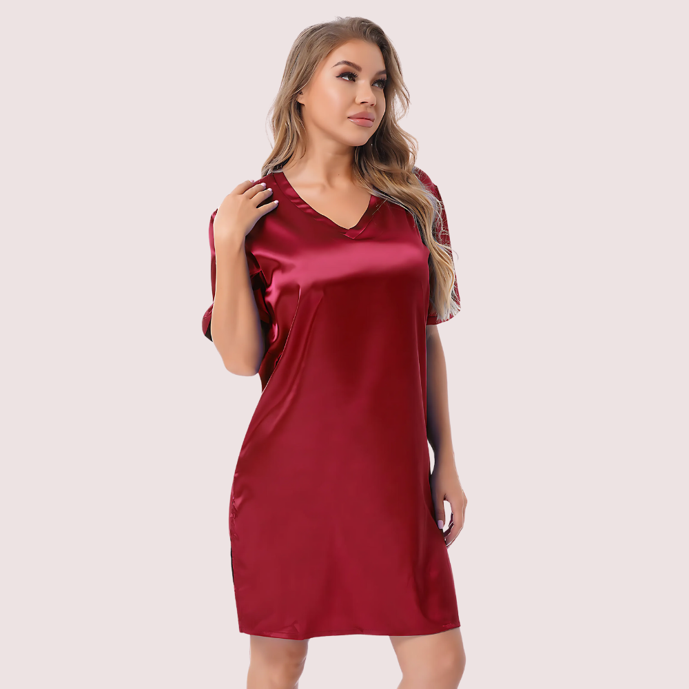 Silk satin sexy Maroon short sleepwear - Image 2
