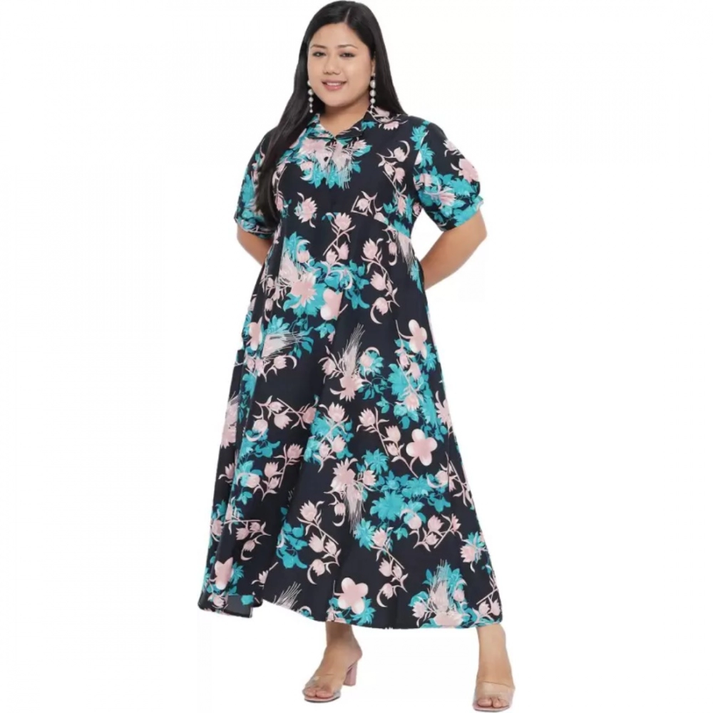 Women's Fit And Flare Green Dress (Color:Multicolor, Material:Polyester) - Image 3